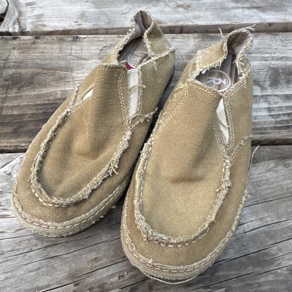 Tony Lama Women Tan Canvas Casual Loafers Shoes Size 8.5 B Slip-on Comfortable